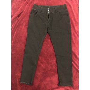 Black Wash Raw Hem Skinny Jeans